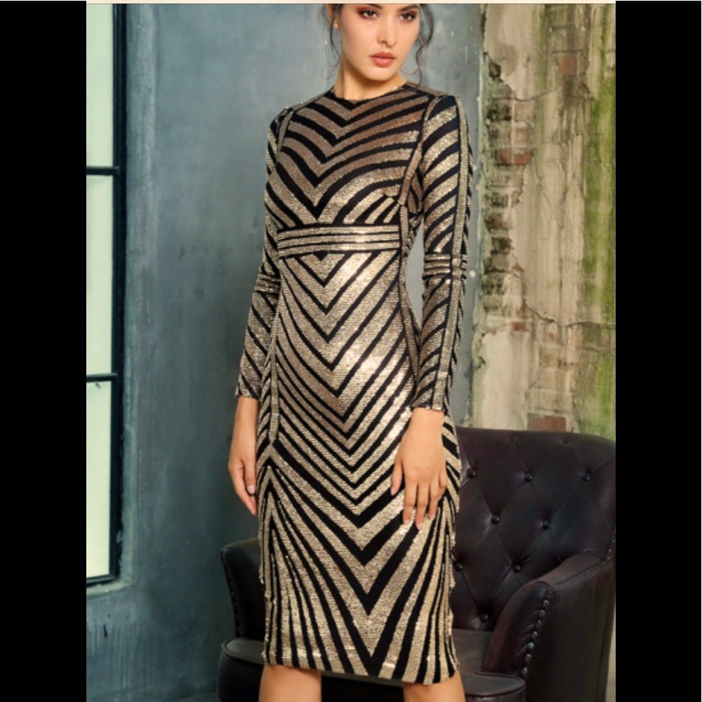 NEW Love Lemonade Gold Sequin Bodycon Dress L